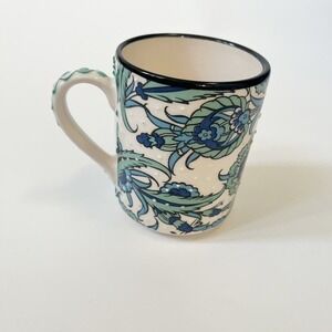 Nakkas Ceramic Turkish Floral Handmade Mug Raised Glaze‎ Dot Texture Blue Green